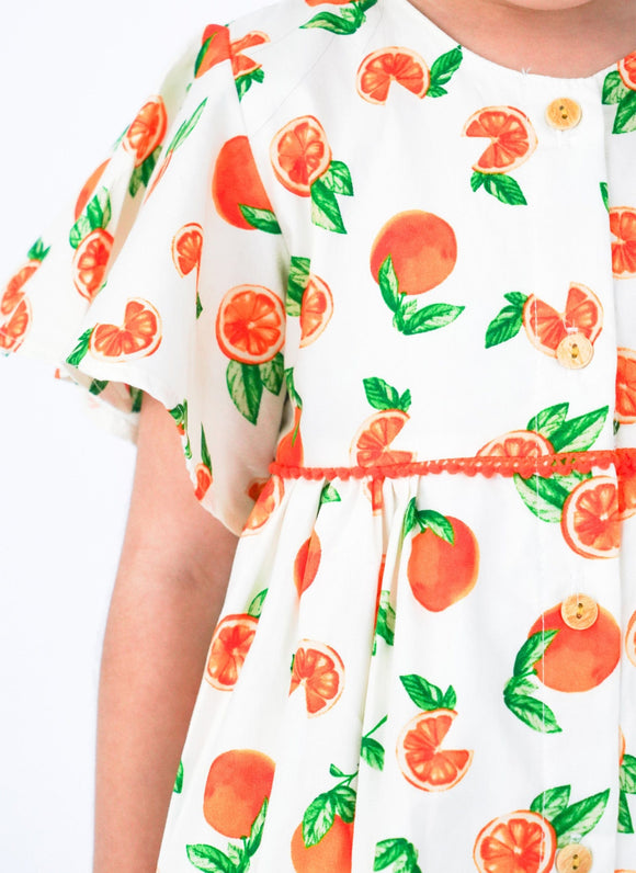 Flutter Sleeve Button Down Tangerine Dress - (White)