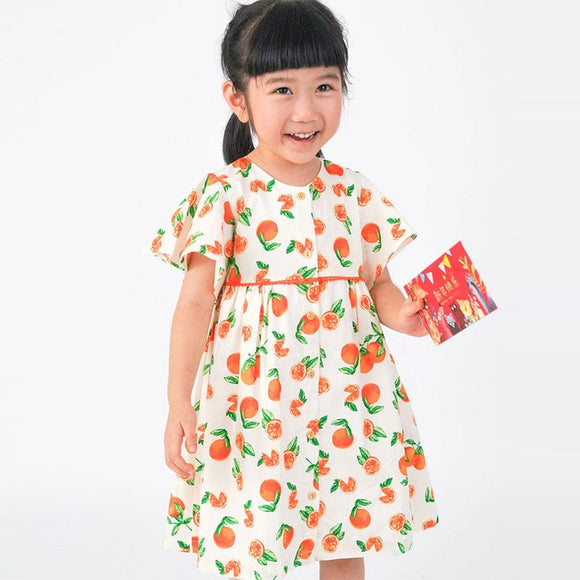 Flutter Sleeve Button Down Tangerine Girl Dress - (White)