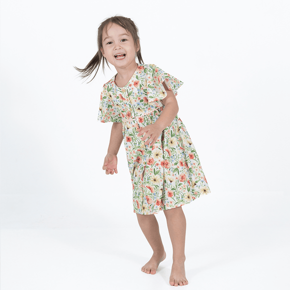 Flutter Sleeve Button Down Enchanted Blooms Dress - (Beige)