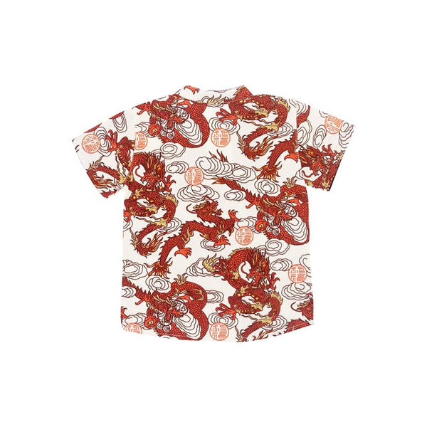 Mandarin Collar Boy Shirt - Fortune Dragon (White)