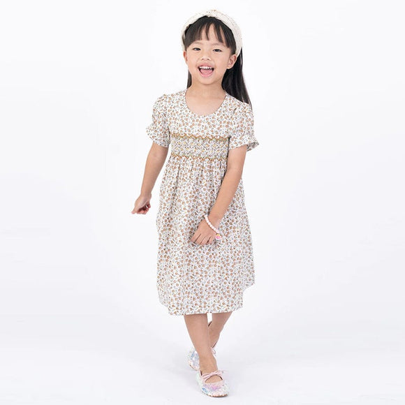 Gail Brown Flowers Smocked Dress