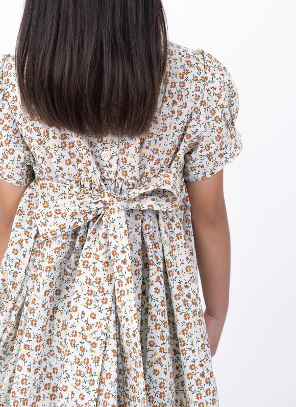 Gail Brown Flowers Smocked Girl Dress
