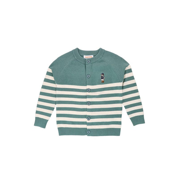 Handsome Bear Stripey Cardigan - Teal