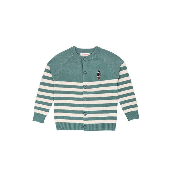 Handsome Bear Stripey Cardigan - Teal