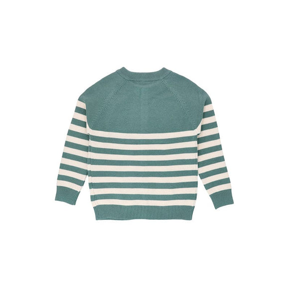 Handsome Bear Stripey Cardigan - Teal
