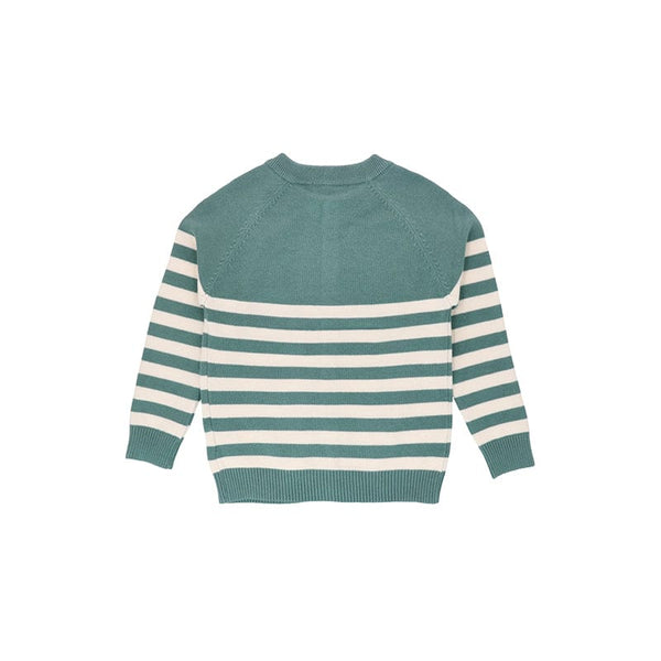 Handsome Bear Stripey Cardigan - Teal