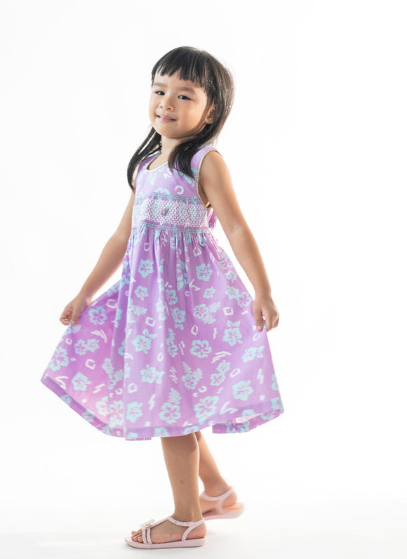 Hibiscus Lilac Smocked Dress