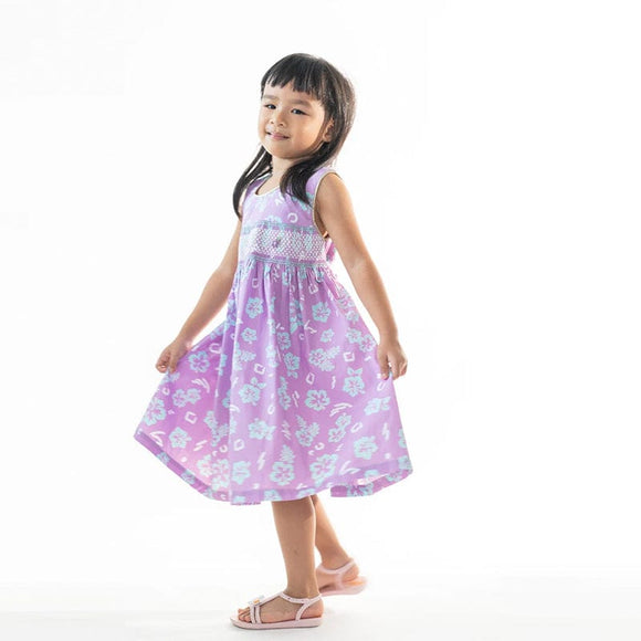 Hibiscus Lilac Smocked Girl Dress