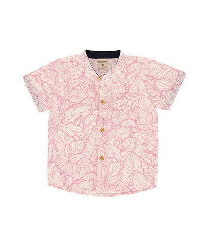 Mandarin Collar Shirt - Leaf Motif (Pink)