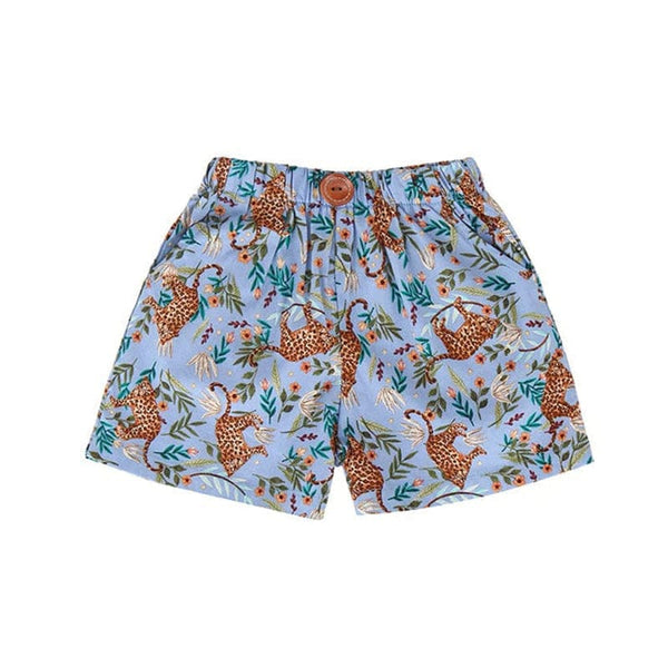 Leopard in Safari Pull Up Shorts (Sky Blue)