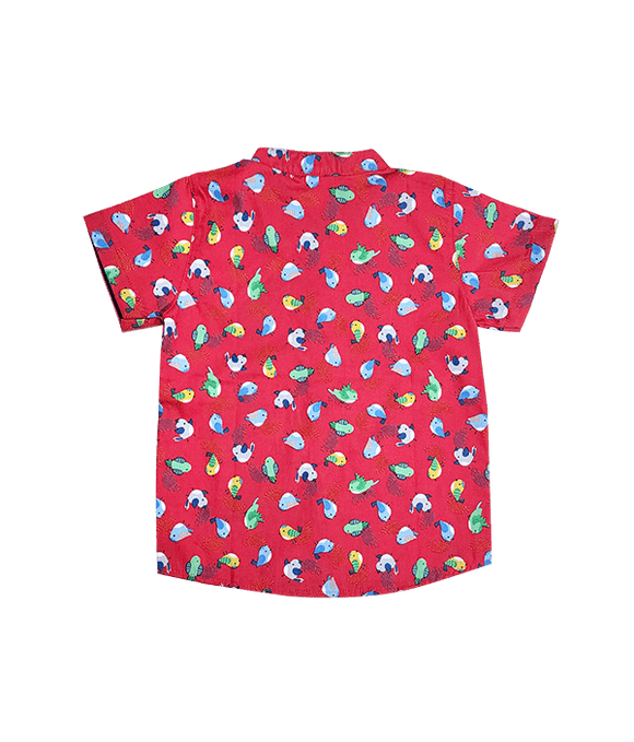 Mandarin Collar Shirt - Little Birdies (Red) NEW