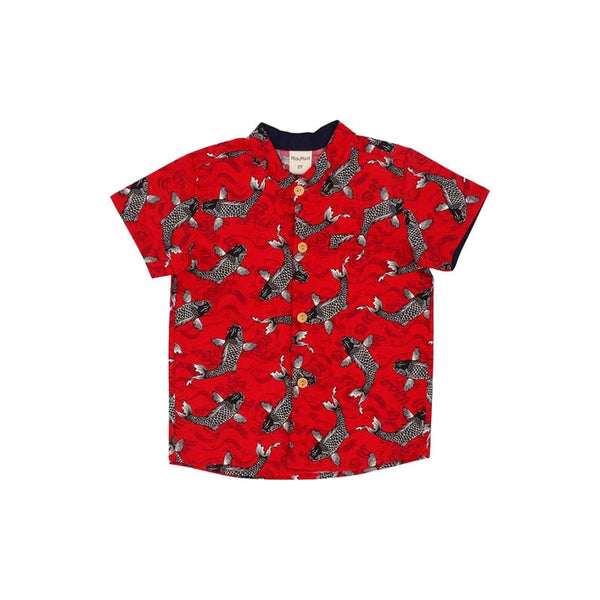 Mandarin Collar Boy Shirt - Lucky Koi Fish (Red)