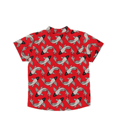 Mandarin Collar Shirt - Lucky Koi Fish (Red)