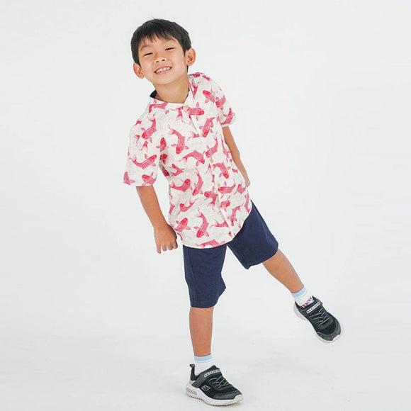 Mandarin Collar Boy Shirt - Lucky Koi Fish (White)