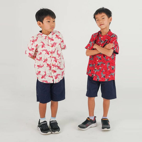 Mandarin Collar Boy Shirt - Lucky Koi Fish (White)