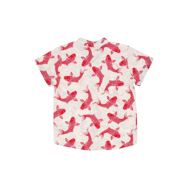 Mandarin Collar Boy Shirt - Lucky Koi Fish (White)