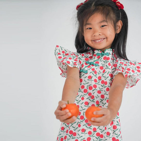 Mandarin Orange Cheongsam with Ruffle Sleeves