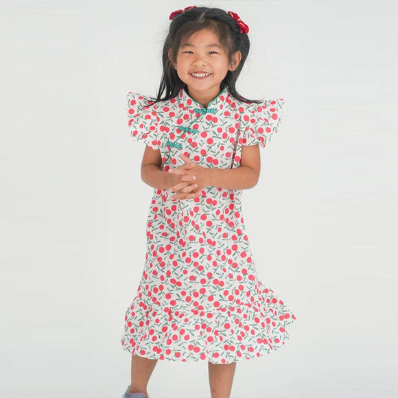 Mandarin Orange Cheongsam with Ruffle Sleeves
