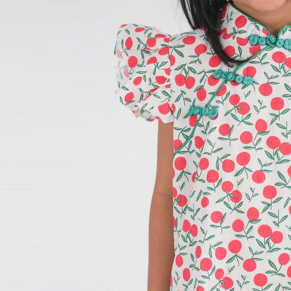 Mandarin Orange Cheongsam with Ruffle Sleeves