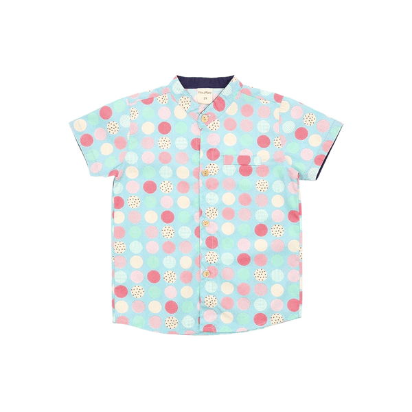 Mandarin Collar Shirt - Colourful Maru (Blue)