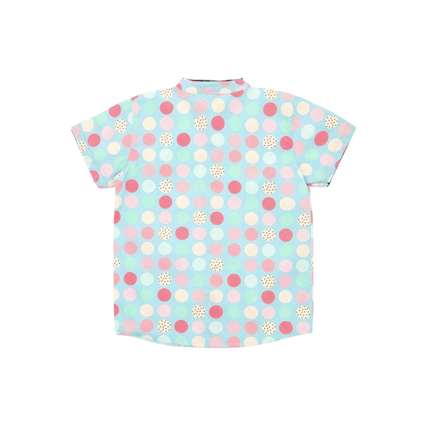 Mandarin Collar Shirt - Colourful Maru (Blue)