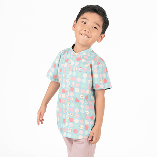 Mandarin Collar Shirt - Colourful Maru (Blue)