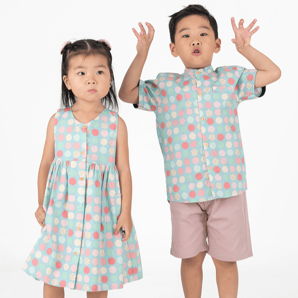 Mandarin Collar Shirt - Colourful Maru (Blue)