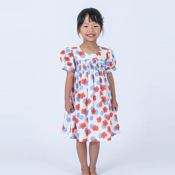Marlene Red Flower Smocked Girl Dress
