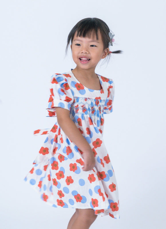 Marlene Red Flower Smocked Dress