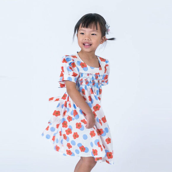 Marlene Red Flower Smocked Girl Dress