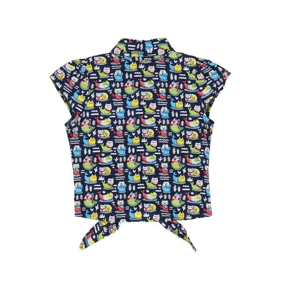 Mer-Cat Knot Sleeveless Blouse (Navy)