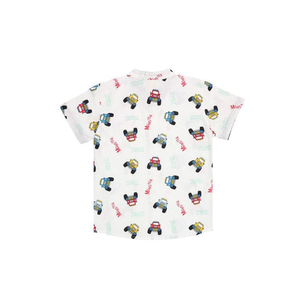 Mandarin Collar Boy Shirt - Monster Trucks (White)