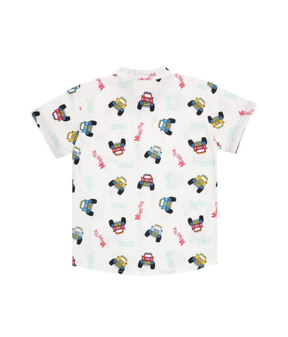 Mandarin Collar Shirt - Monster Trucks (White)