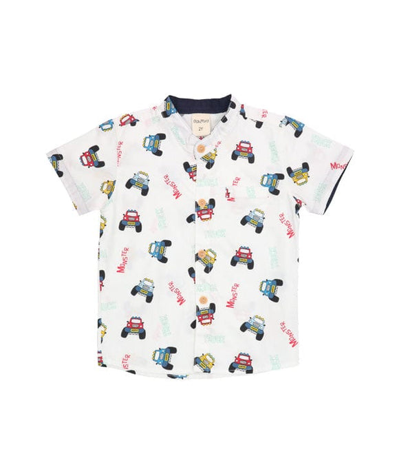 Mandarin Collar Shirt - Monster Trucks (White)