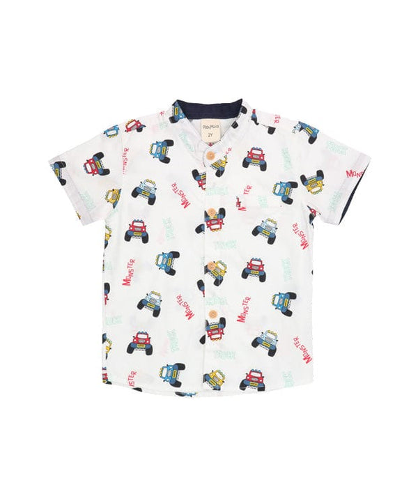 Mandarin Collar Shirt - Monster Trucks (White)