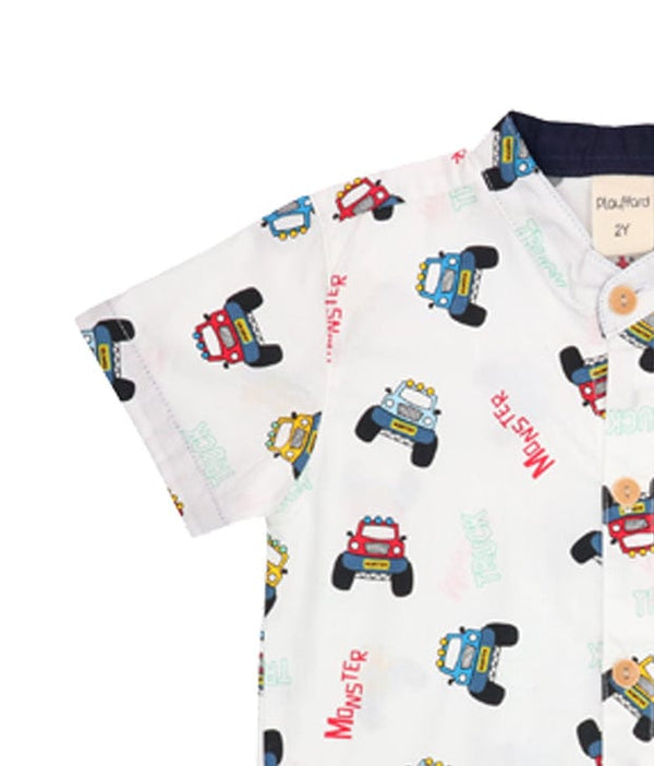 Mandarin Collar Shirt - Monster Trucks (White)