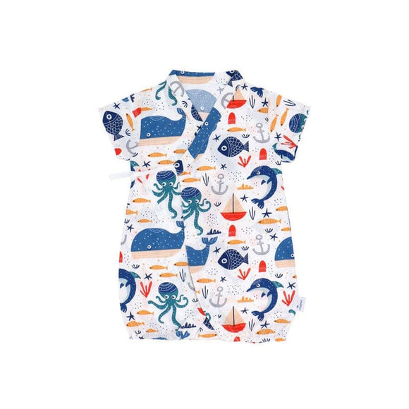 Ocean Animals Cotton Kimono Style Onesie