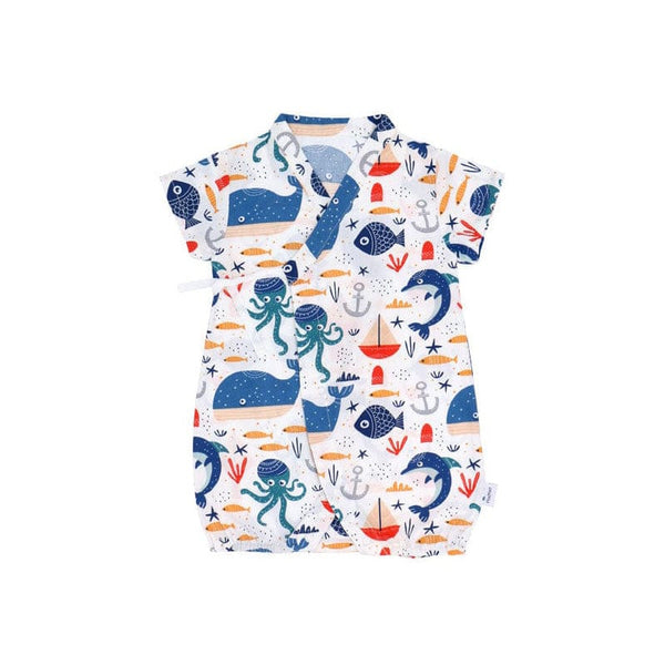 Ocean Animals Cotton Kimono Style Onesie