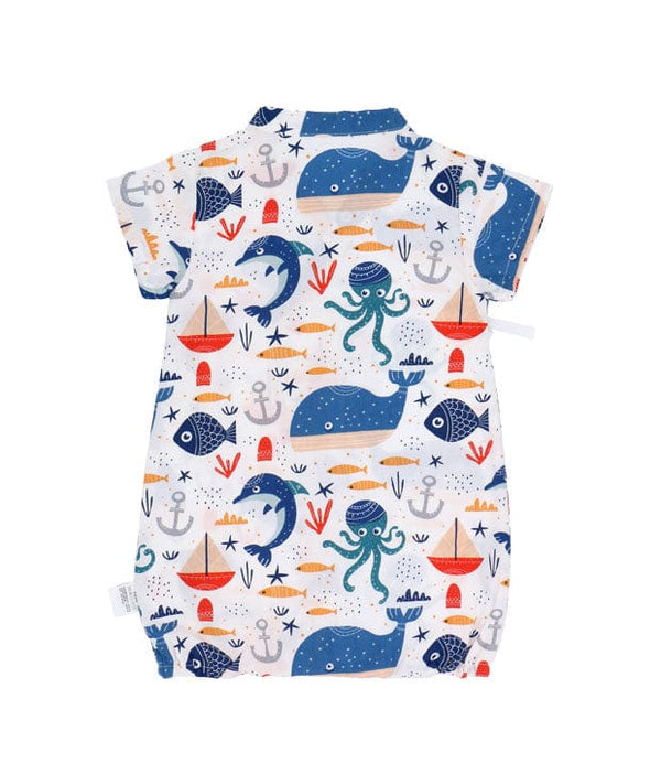 Ocean Animals Cotton Kimono Style Onesie