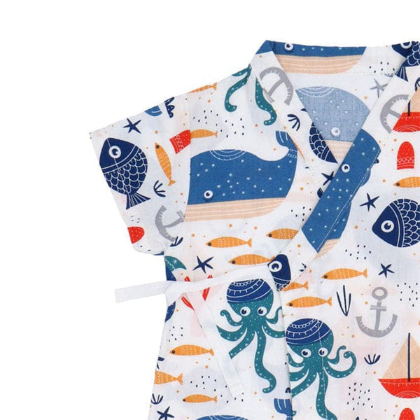Ocean Animals Cotton Kimono Style Onesie