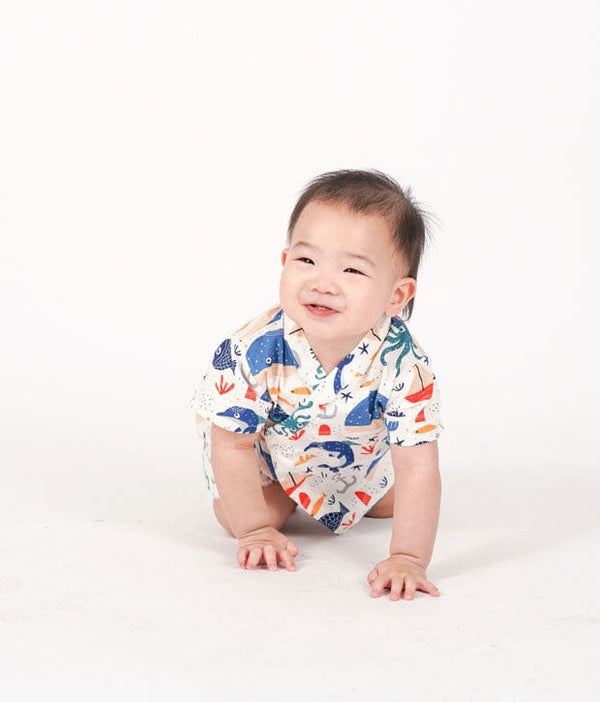 Ocean Animals Cotton Kimono Style Onesie