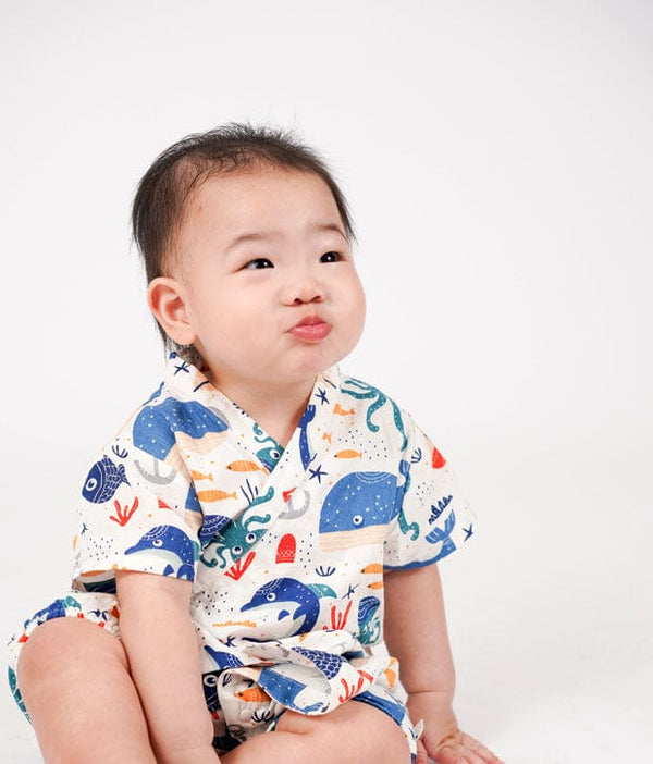 Ocean Animals Cotton Kimono Style Onesie