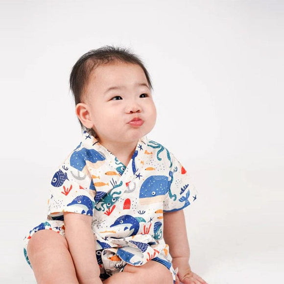 Ocean Animals Cotton Kimono Style Onesie