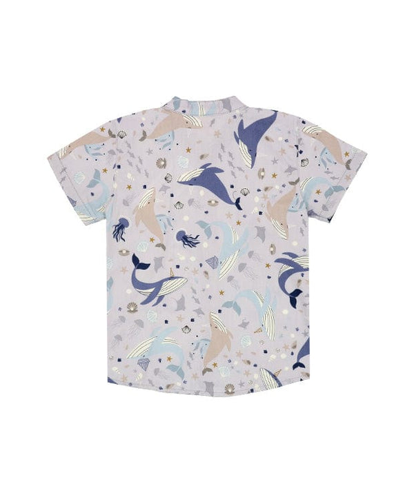 Mandarin Collar Shirt - Ocean Wonderland (Grey)