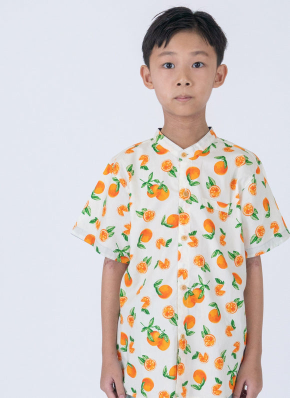 Mandarin Collar Shirt - Tangerine (White)