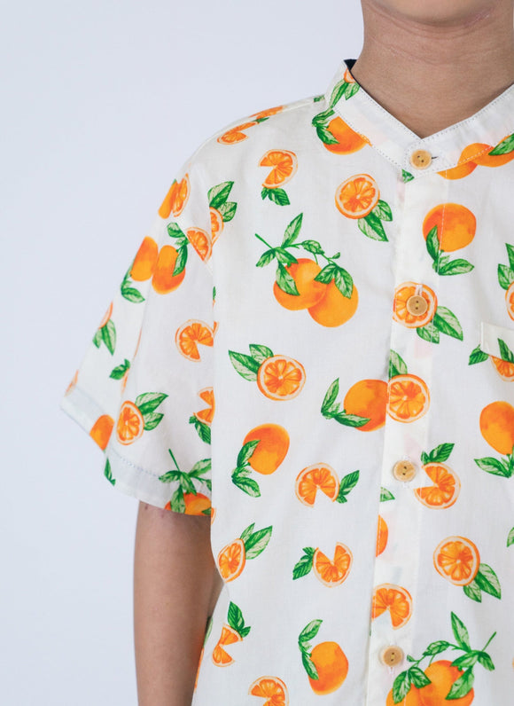 Mandarin Collar Shirt - Tangerine (White)