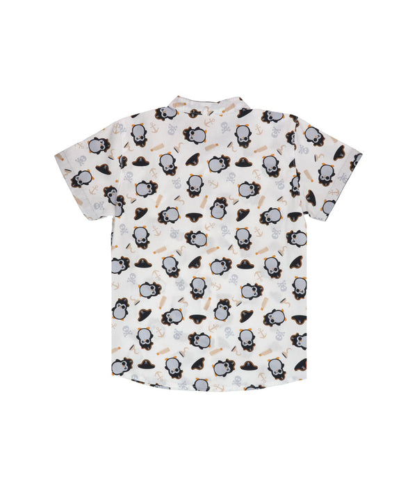 Mandarin Collar Shirt - Pirate Penguin (White)