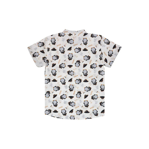 Mandarin Collar Boy Shirt - Pirate Penguin (White)