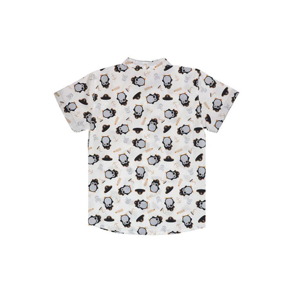 Mandarin Collar Boy Shirt - Pirate Penguin (White)