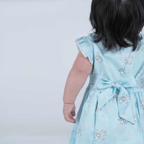 CNY Baby Girl Dress Flying Unicorn - Light Blue